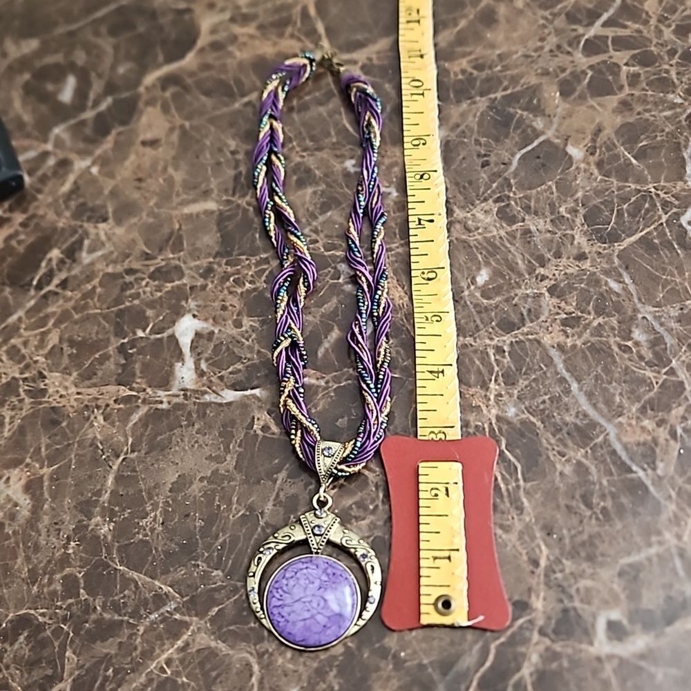 NWOT Braided necklace with large purple stone. - Picture 4 of 5